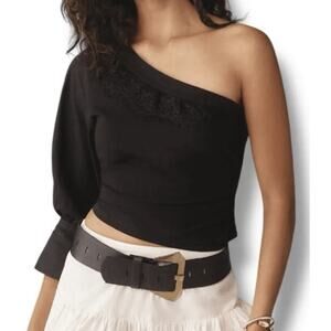 Anthropologie One shoulder black top size Medium NWT